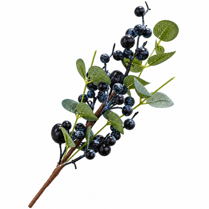 Black Berry Stem Spray 50cm decorative Christmas floral stem on white background