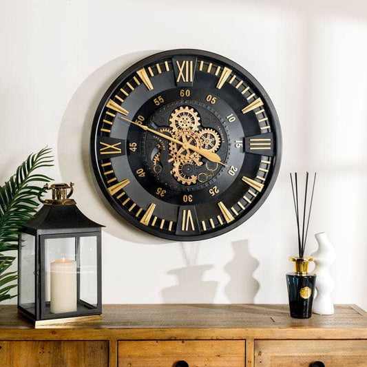 Black & Gold Gears Wall Clock - 80cm  -  60008122
