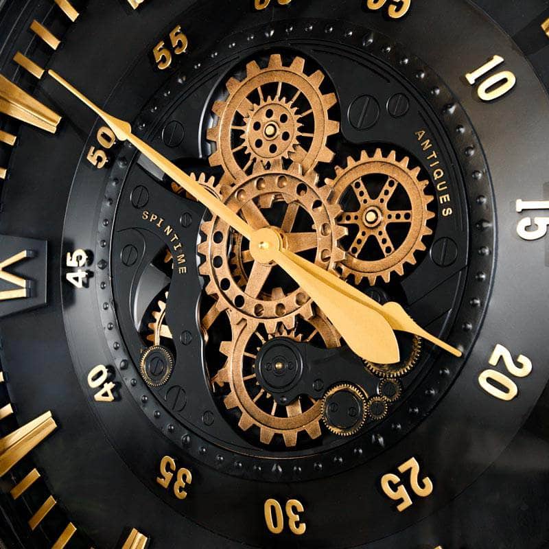 Black & Gold Gears Wall Clock - 80cm -  60008122
