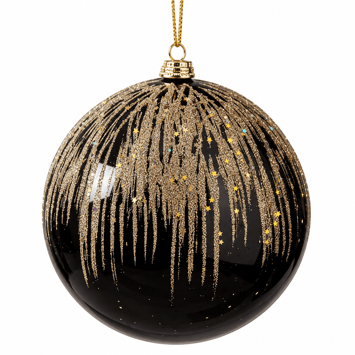 Christmas  -  Black & Gold Glitter Drip Bauble - 15cm  -  60486207
