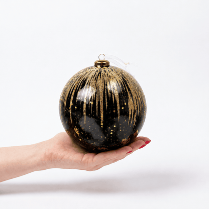 Christmas  -  Black & Gold Glitter Drip Bauble - 15cm  -  60486207