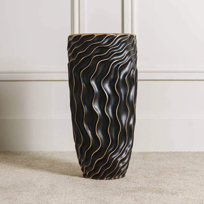 Homeware  -  Black & Gold Ripple Vase - 67cm  -  60008149