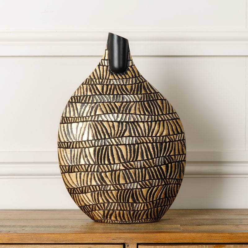 Homware - Black & Gold Round Tribal Pattern Vase - 46.5cm  -  60008143