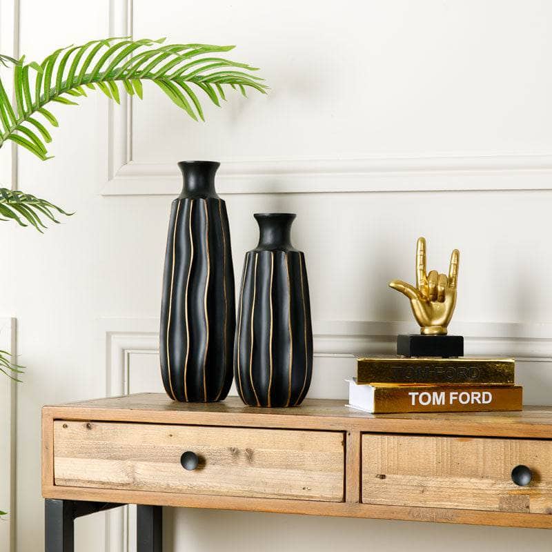 Homware -  Black & Gold Striped Vase - 46cm  -  60008147