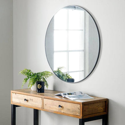 Mirrors  -  Black Round Wall Mirror - 90cm  -  60008288