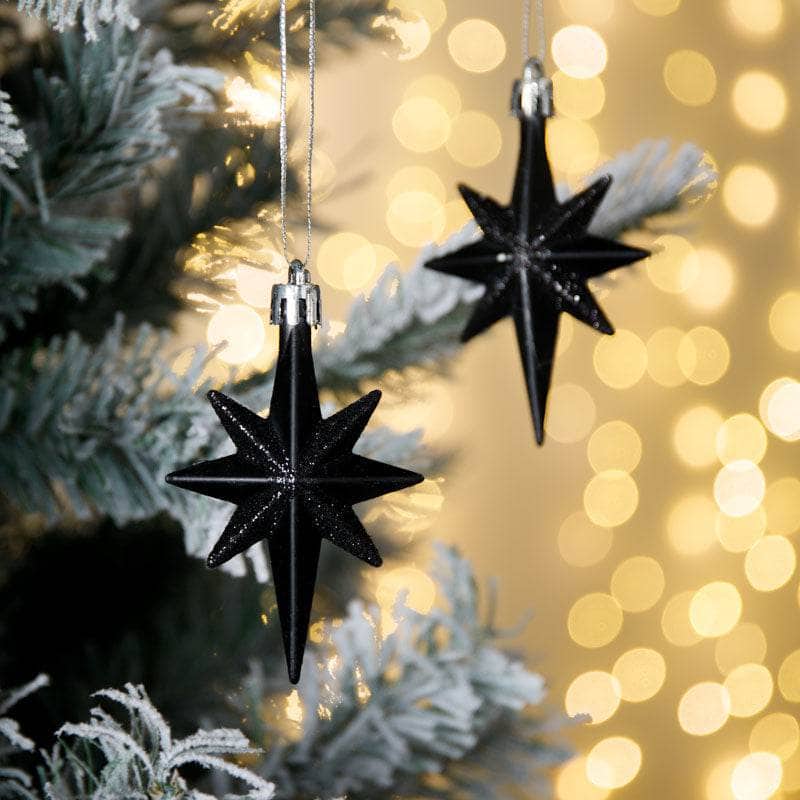  -  Black Star Christmas Tree Decoration - 2 Pack  -  60008524