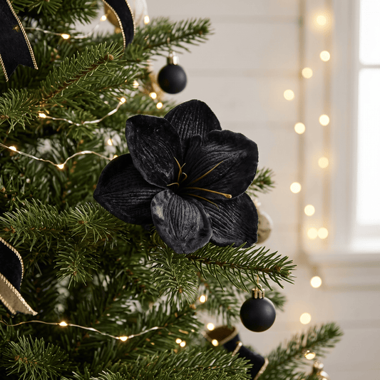 Christmas  -  Black Velvet Amaryllis Clip Decoration - 14cm  -  60487776