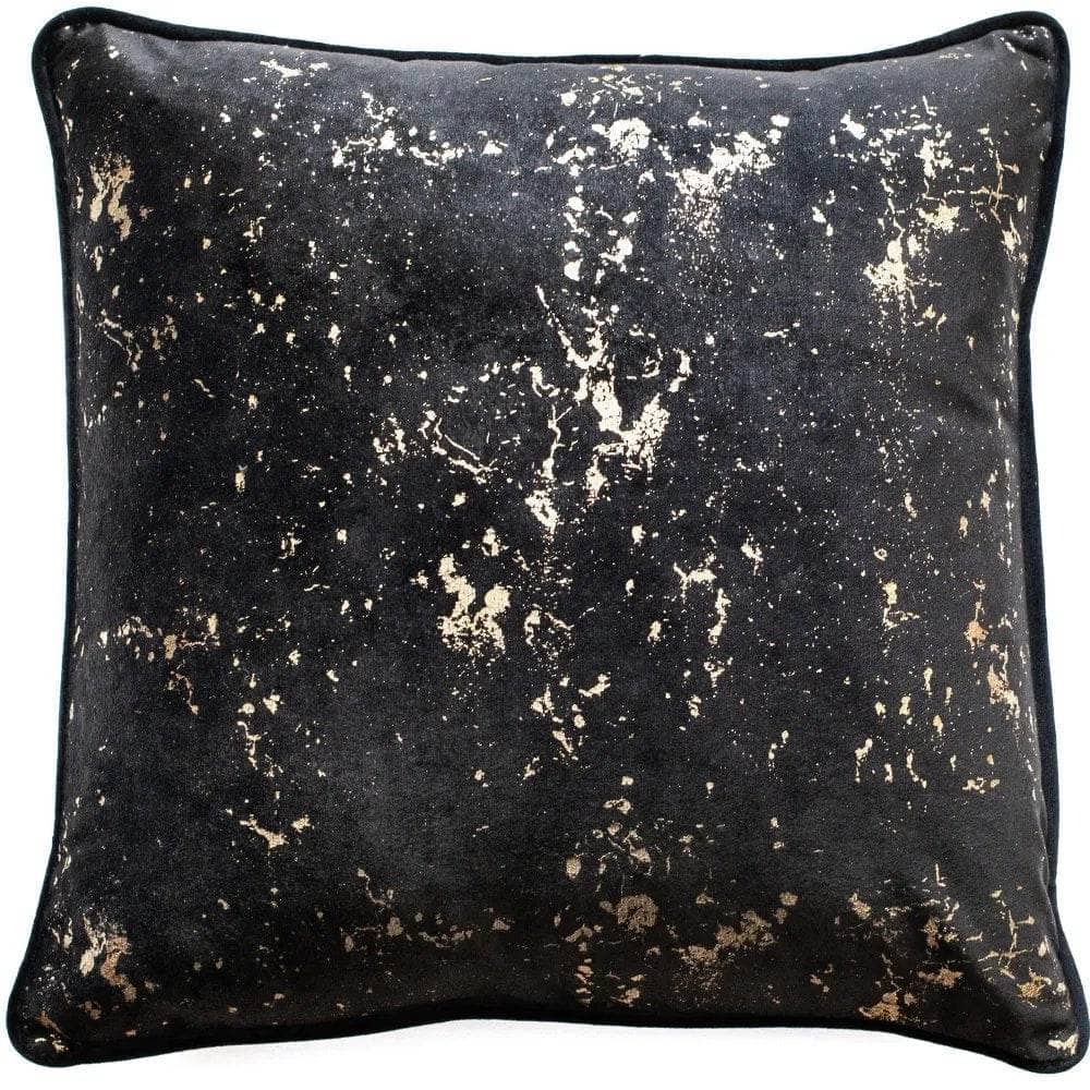 Homeware  -  Black Velvet Cushion With Gold Foil Print - 45 x 45cm  -  60010985