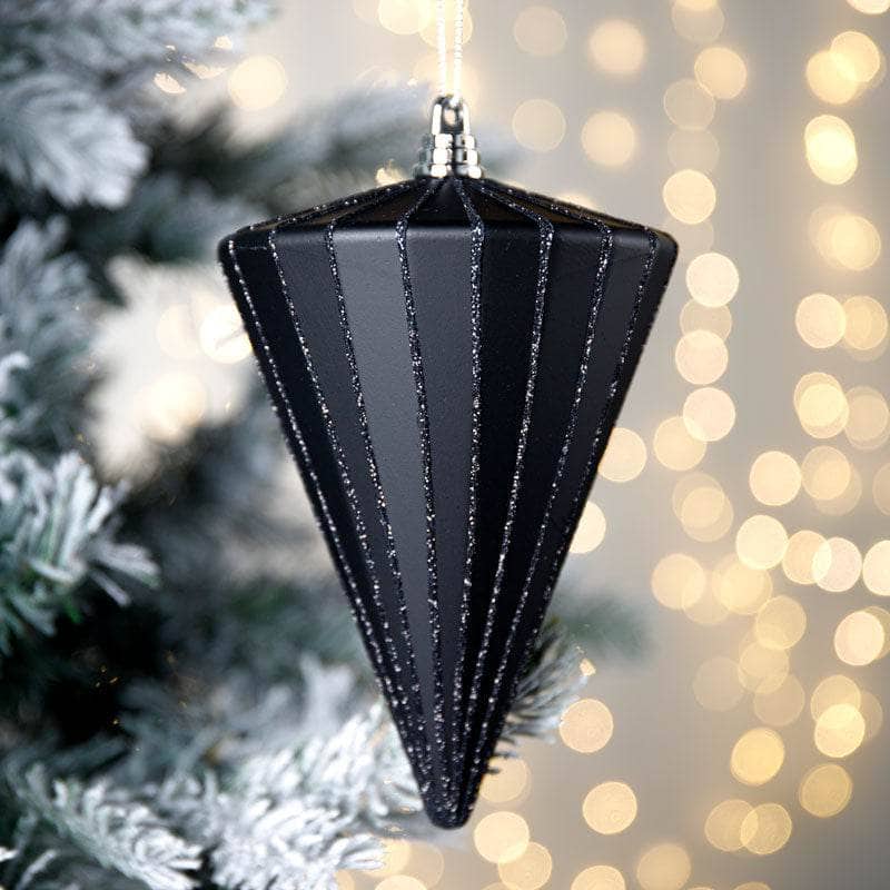 Christmas  -  Black Vertical Striped Cone Christmas Decoration - 6"  -  60006864