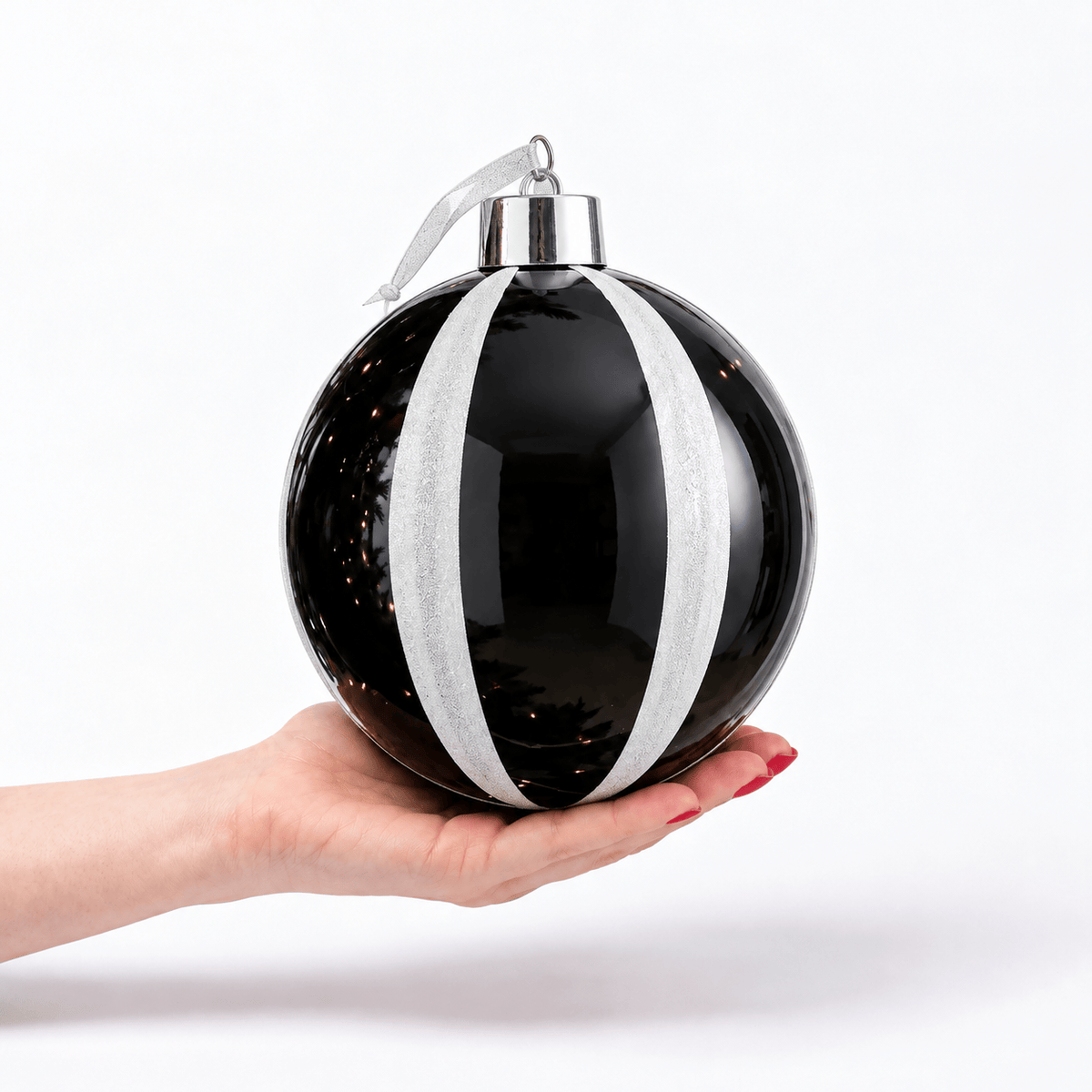 Christmas  -  Black & White Glitter Wide Glitter Stripe Bauble - 20cm  -  60486242