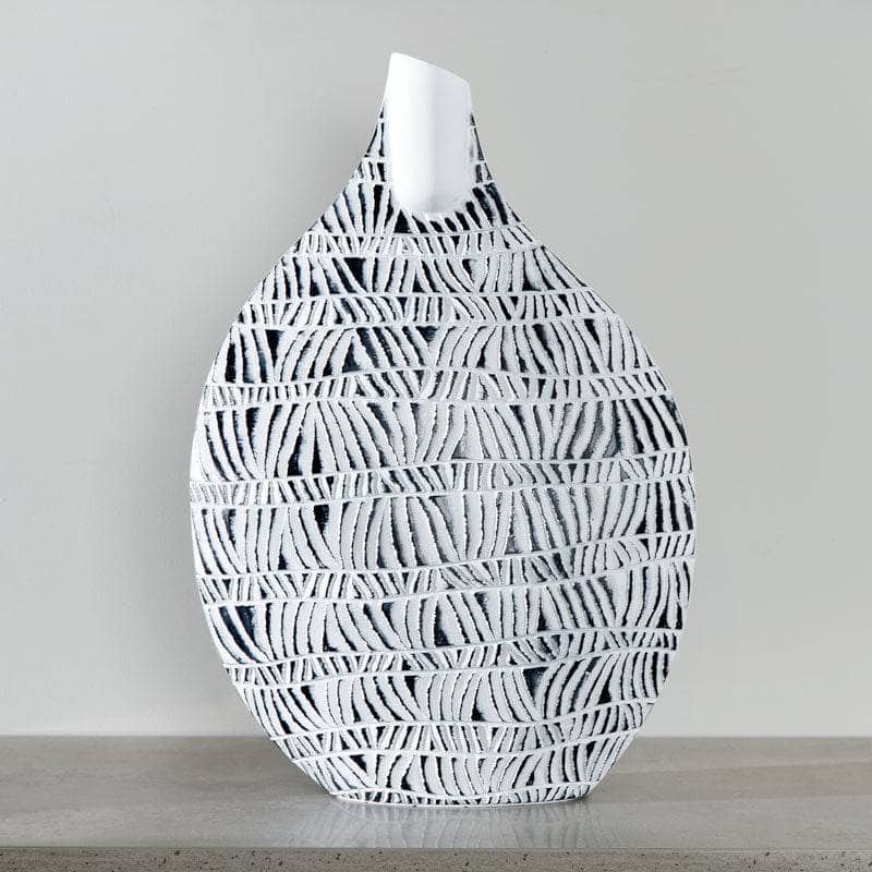 Homeware - Black & White Round Tribal Pattern Vase - 46.5cm -  60008142