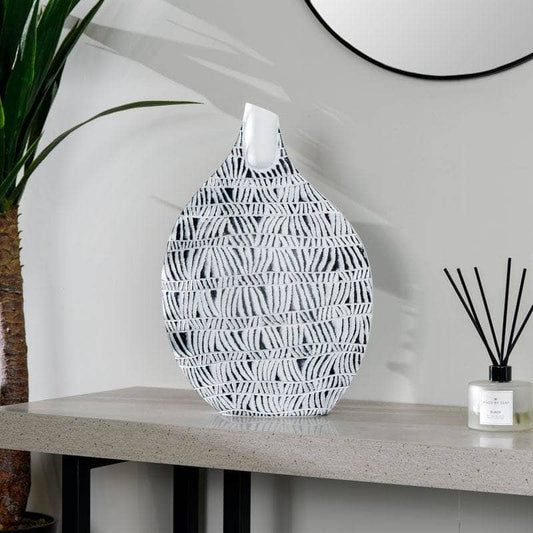 Homeware - Black & White Round Tribal Pattern Vase - 46.5cm  -  60008142