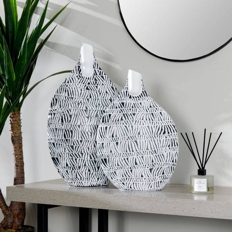 Homeware -  Black & White Round Tribal Pattern Vase - 57cm -  60008140