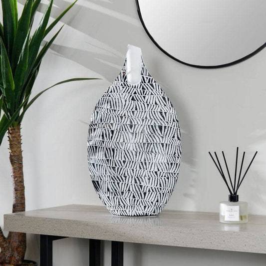Homeware -  Black & White Round Tribal Pattern Vase - 57cm-  60008140