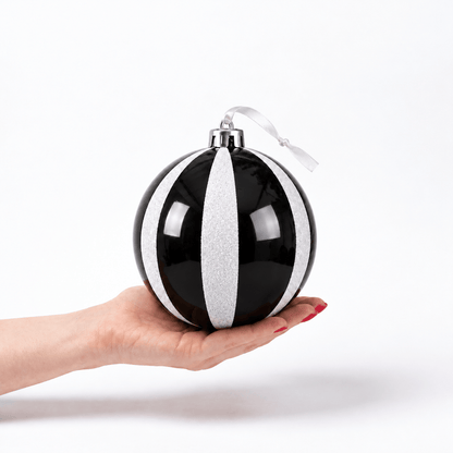Christmas  -  Black & White Wide Glitter Stripe Bauble - 15cm  -  60486239