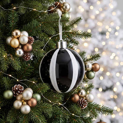 Christmas  -  Black & White Glitter Wide Glitter Stripe Bauble - 20cm  -  60486242