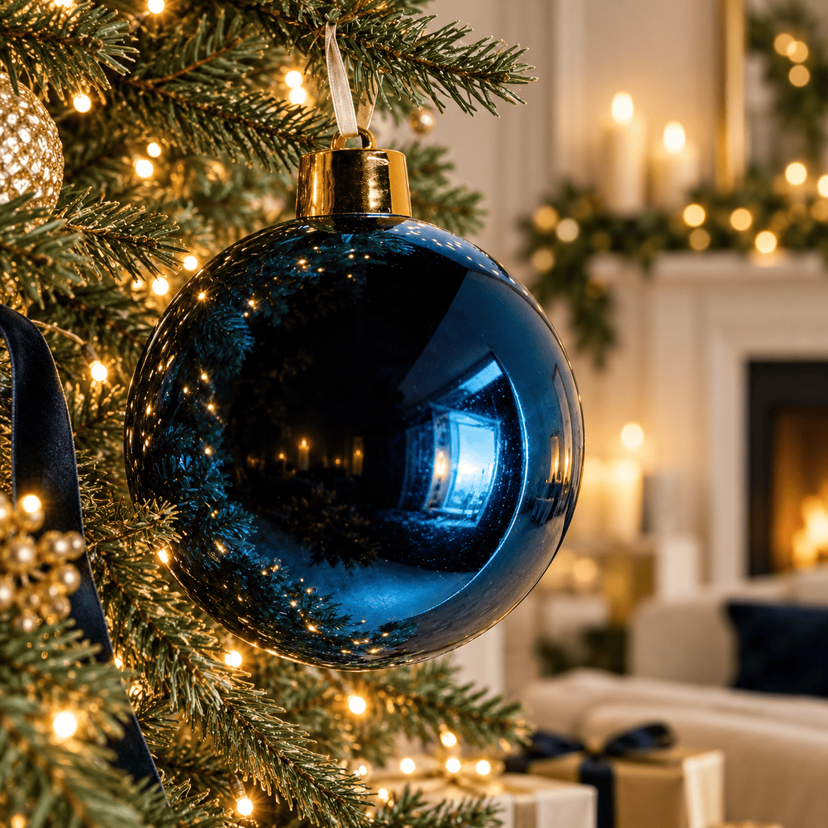 Christmas  -  Blue Shiny Large Bauble - 20cm  -  60011126