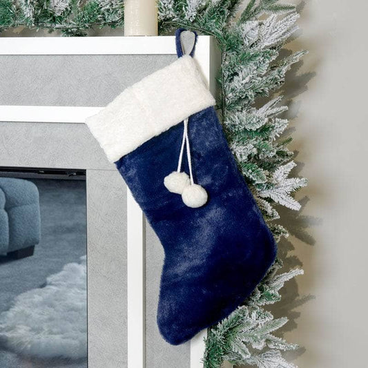 Christmas  -  Blue & White Pom Pom Stocking - 60cm  -  60008714