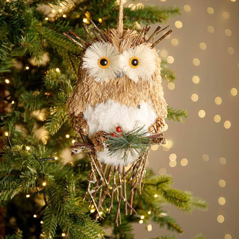 Christmas - Brown Bristle Owl Christmas Tree Decoration - 27cm - 60003940