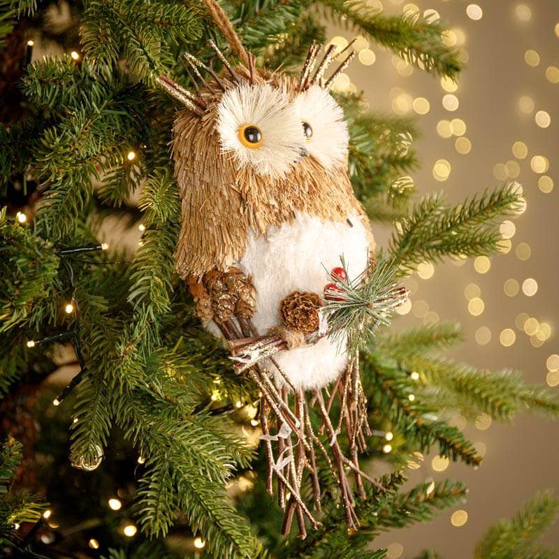 Christmas  -  Brown Bristle Owl Christmas Tree Decoration - 27cm  -  60003940
