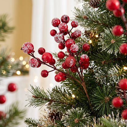 Burgundy Berry Pick - 22cm styled in Christmas tree with frosted red berries and festive foliage