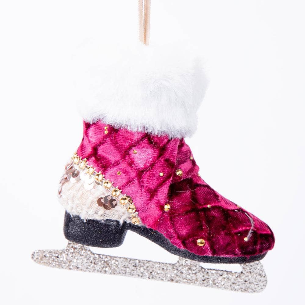 Burgundy Quilted Skate Boot Christmas Tree Decoration - 12cm  -  60008491