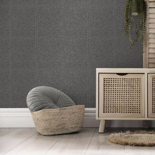 Wallpaper  -  Fine Decor Camden Stitch Charcoal Wallpaper FD42993  -  60003865