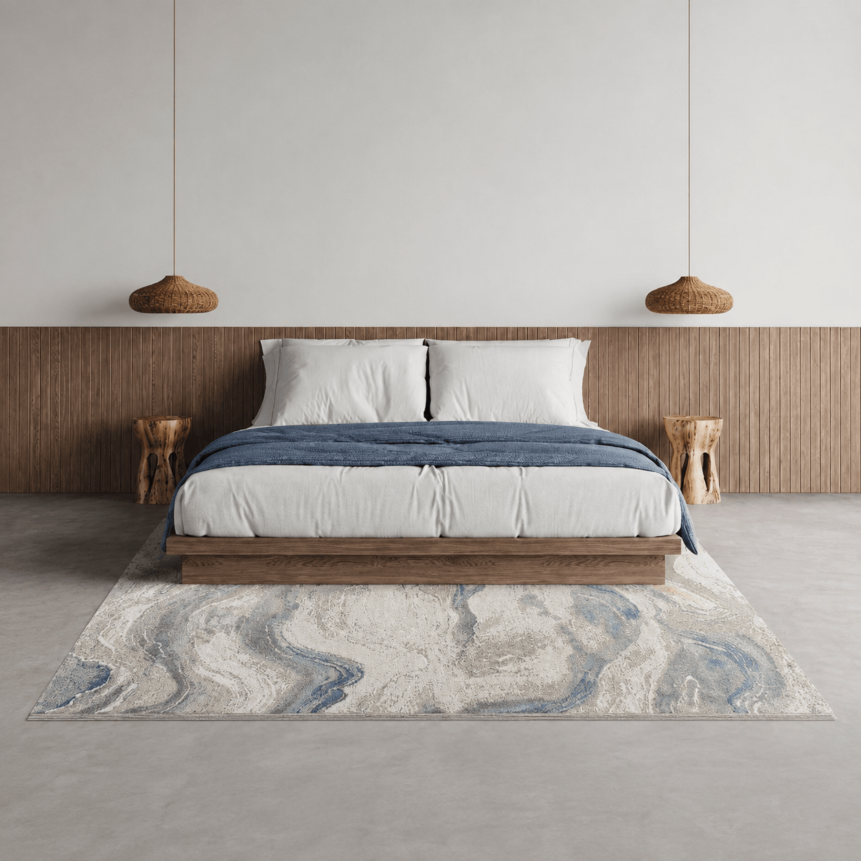 Canyon Blue & Cream Wave Rug - Multiple Sizes
