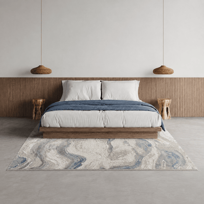 Canyon Blue & Cream Wave Rug - Multiple Sizes