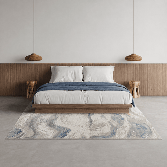 Rugs  -  Canyon Blue & Cream Wave Rug - Multiple Sizes  - 
