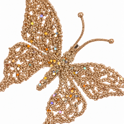 Champagne Glitter Butterfly Clip 18cm close-up festive Christmas decoration