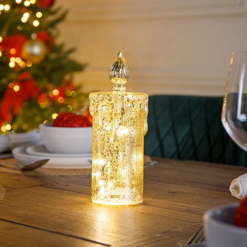 Christmas  -  Champagne LED Glass Candle Ornament - 21cm  -  60008626