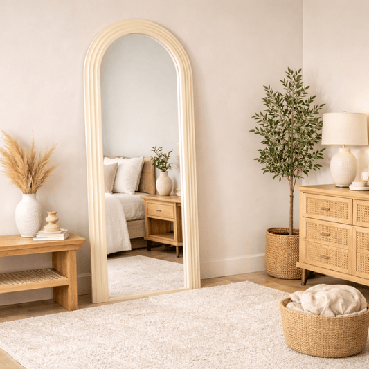 Mirrors  -  Beige Concrete Framed Leaner Mirror - 80cm x 180cm  -  60484980