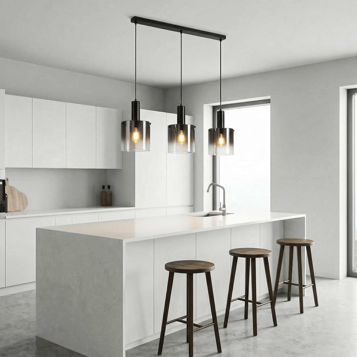 Lights  -  Stuttgart F001-3BK 3 Light Bar Pendant Ceiling Light - Black & Ombre Glass  -  60485693
