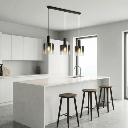 Lights  -  Stuttgart F001-3BK 3 Light Bar Pendant Ceiling Light - Black & Ombre Glass  -  60485693