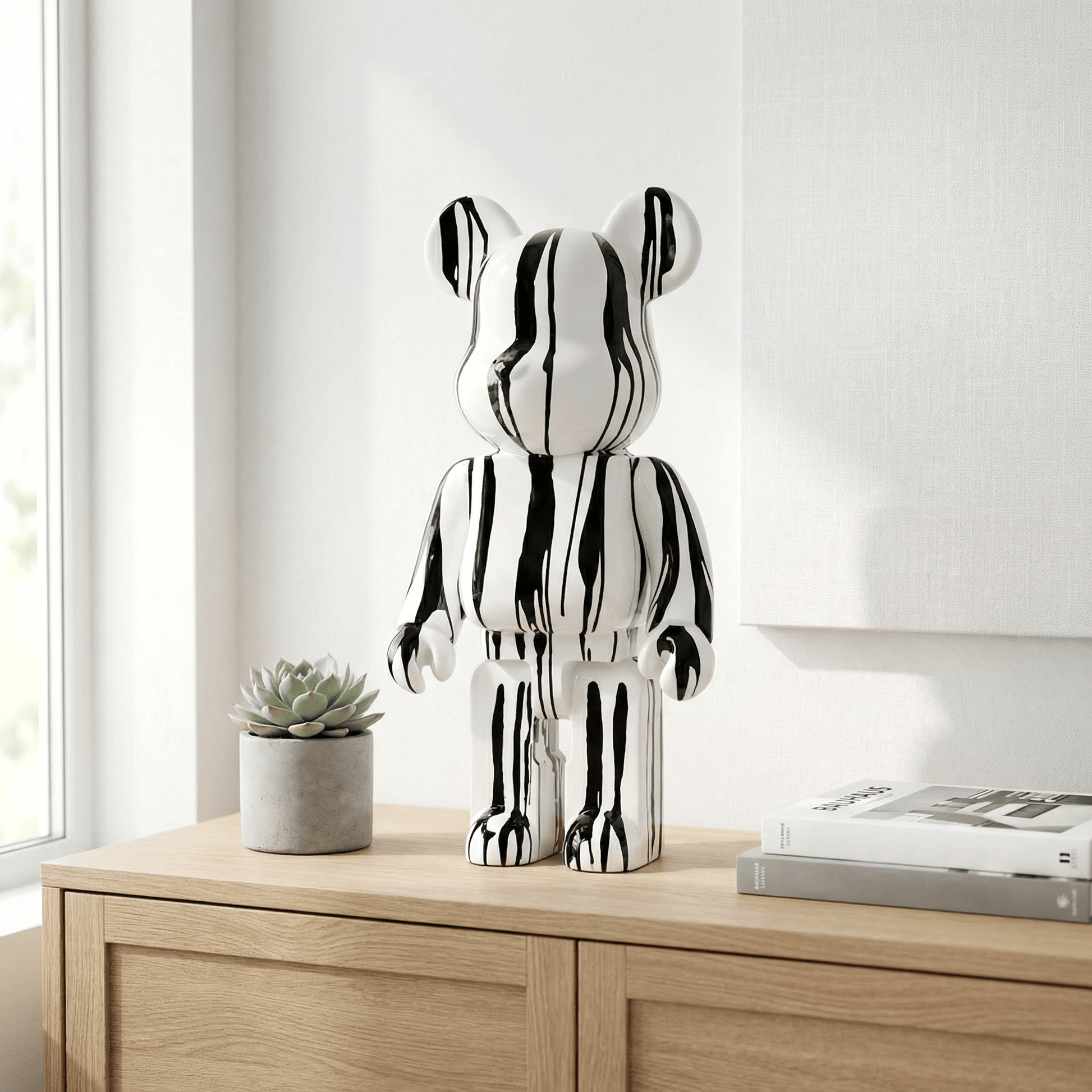 Homeware  -  White Standing Mickey Bear with Black Paint - 69cm  -  60484404