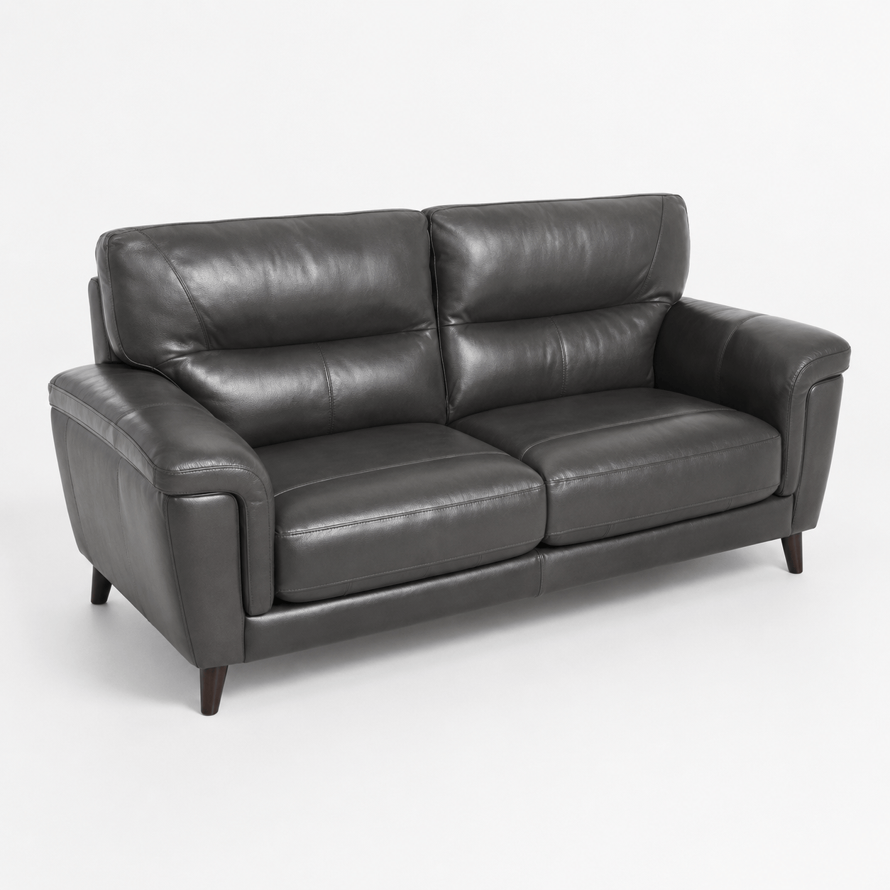 Compton 3 Seater Sofa full view, dark grey leather-look 3 seater sofa, modern lounge furniture