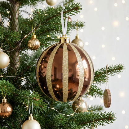 Christmas  -  Copper & Gold Fine Glitter Stripe Bauble - 15cm  -  60486237