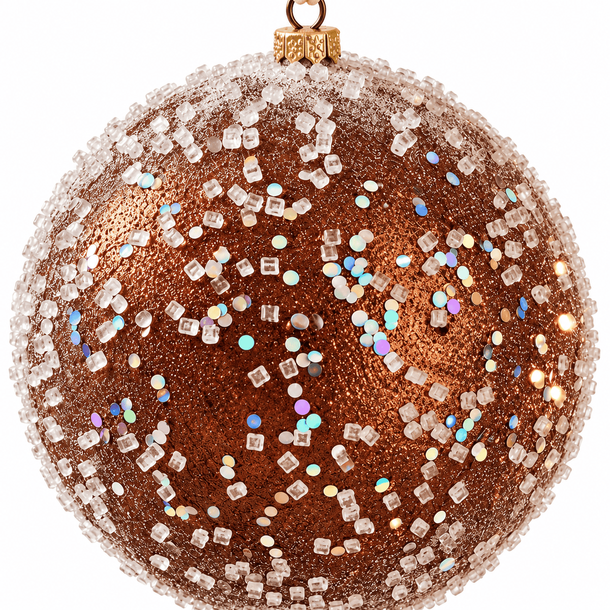 Christmas  -  Copper Frosted Bauble with Glass Beads & Sequins - 15cm  -  60486193