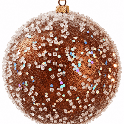 Christmas  -  Copper Frosted Bauble with Glass Beads & Sequins - 15cm  -  60486193