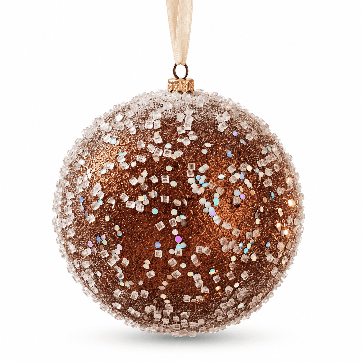 Christmas  -  Copper Frosted Bauble with Glass Beads & Sequins - 15cm  -  60486193