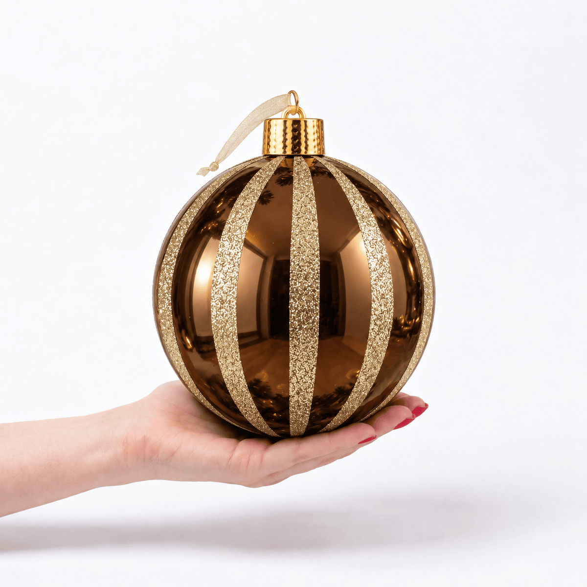 Christmas  -  Copper & Gold Fine Glitter Stripe Bauble - 20cm  -  60486336