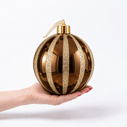 Christmas  -  Copper & Gold Fine Glitter Stripe Bauble - 20cm  -  60486336