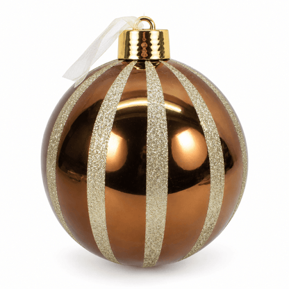 Christmas  -  Copper & Gold Fine Glitter Stripe Bauble - 20cm  -  60486336