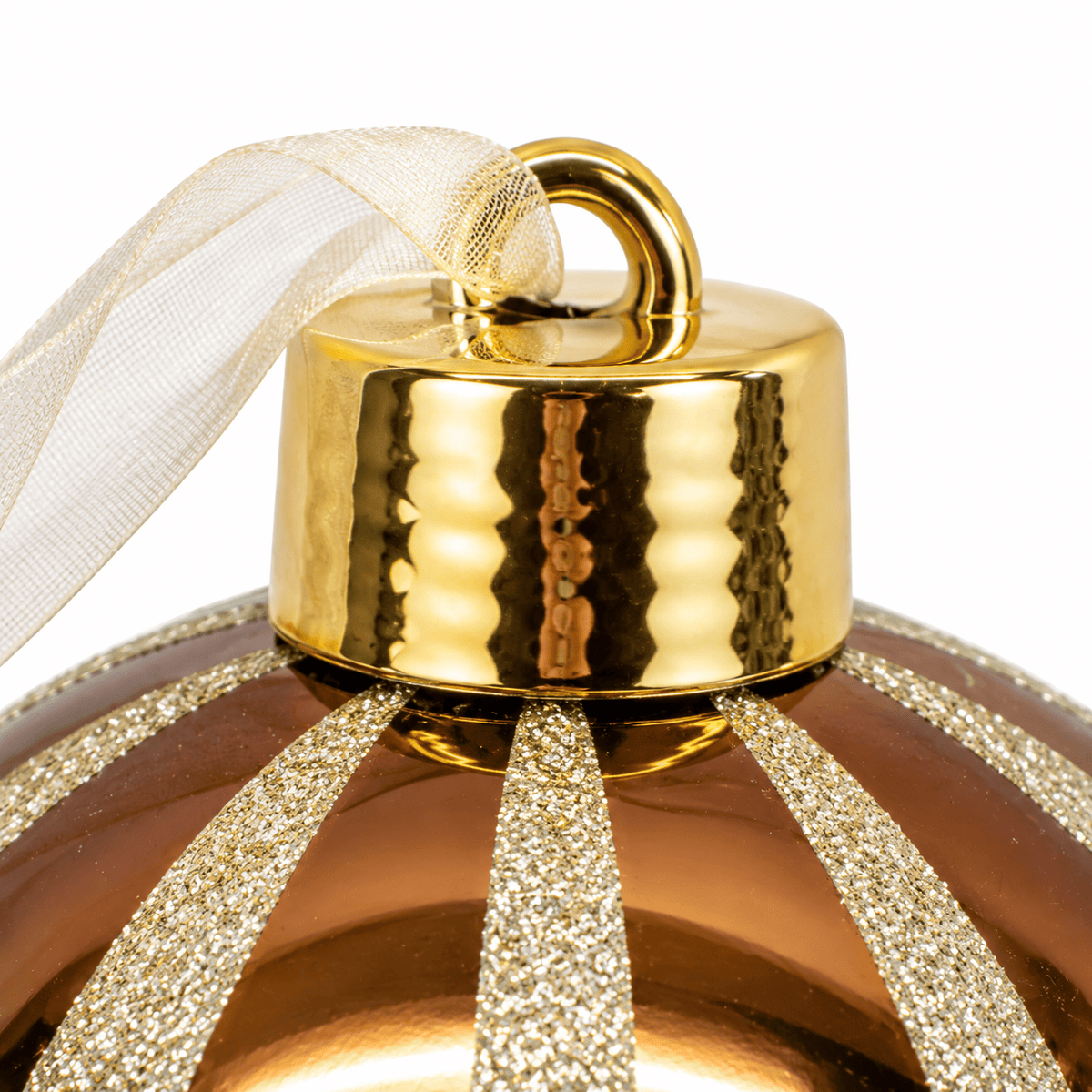 Christmas  -  Copper & Gold Fine Glitter Stripe Bauble - 20cm  -  60486336