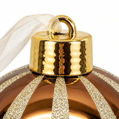 Christmas  -  Copper & Gold Fine Glitter Stripe Bauble - 20cm  -  60486336