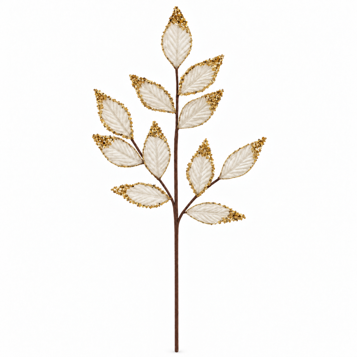 Cream & Gold Velvet Glitter Leaf Spray 75cm festive Christmas tree decoration