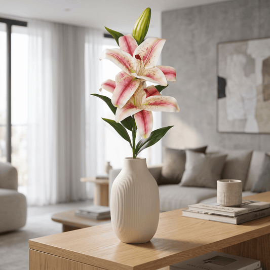 Homeware  -  Cream & Pink Stargazer Lily Spray - 64cm  -  60487327