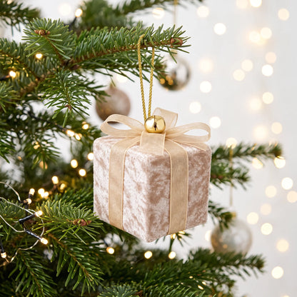 Christmas  -  Cream Velvet Parcel & Champagne Ribbon - 10cm  -  60484095