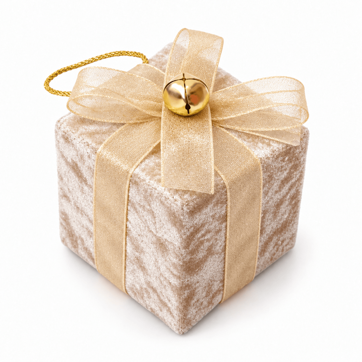 Christmas  -  Cream Velvet Parcel & Champagne Ribbon - 10cm  -  60484095
